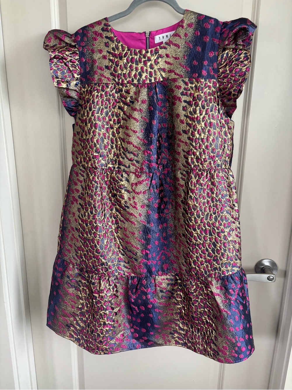 THML Gold, Navy & Fuchsia Animal-Print Mini Dress